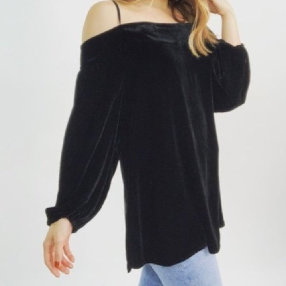 Tibi Black Off-Shoulder Velvet Blouse